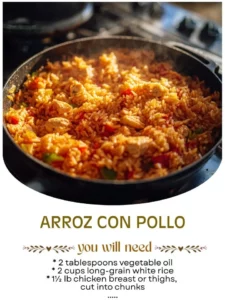 Plate of flavorful Rice with Chicken garnished with vegetables