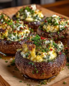 Ricotta-Stuffed Portobello Mushrooms with garlic butter herb drizzle