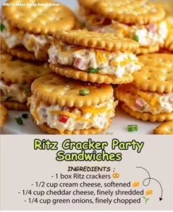 Variety of Ritz Cracker Party Sandwiches with colorful fillings