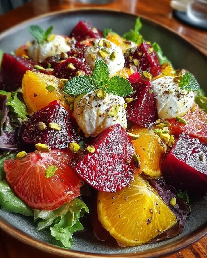 Roasted Beet & Burrata Salad with Blood Orange & Pistachios