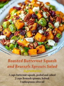 Roasted butternut squash and Brussels sprouts salad in a bowl