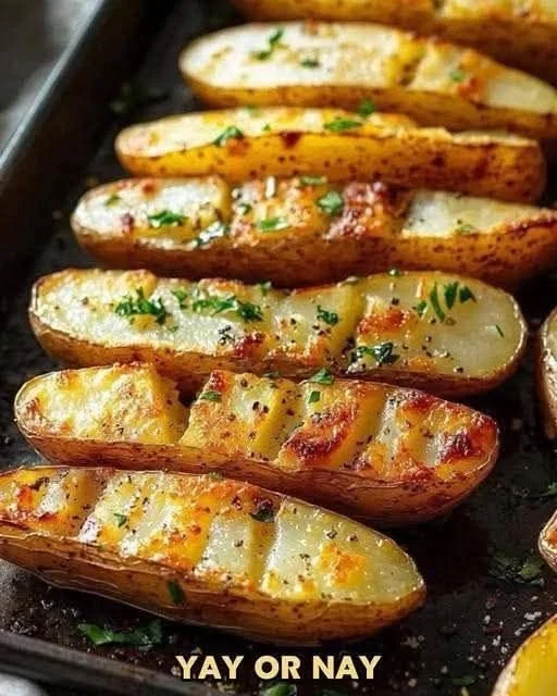 Delicious roasted potatoes with herbs and spices on a serving platter.