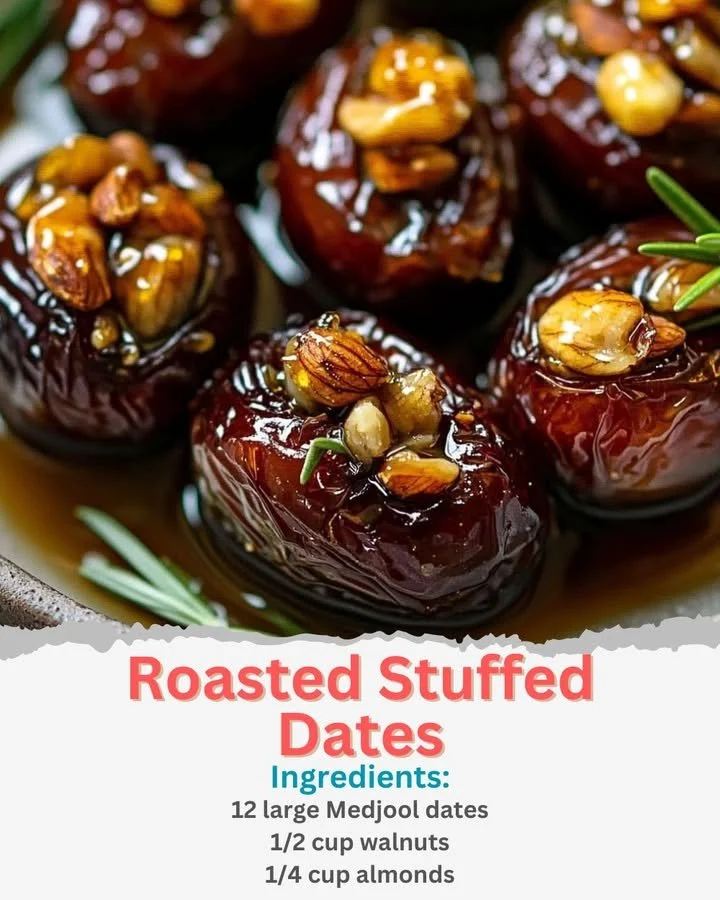 Plate of roasted stuffed dates with nuts and spices