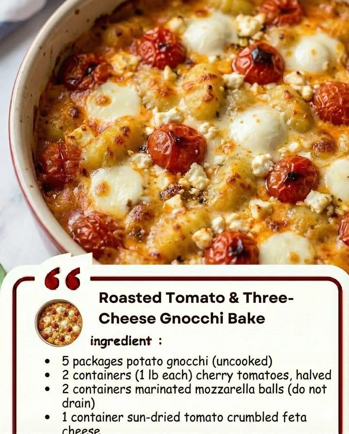 Delicious roasted tomato and three-cheese gnocchi bake dish