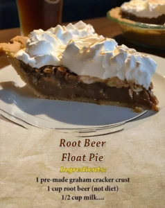 Delicious Root Beer Float Pie topped with whipped cream and a cherry