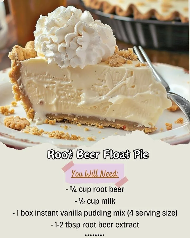 Delicious Root Beer Float Pie with whipped cream and root beer flavor