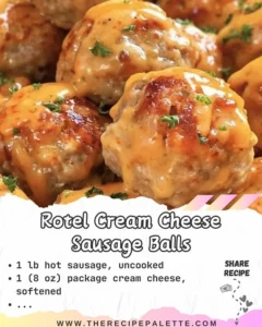 Delicious Rotel Cream Cheese Sausage Balls served on a platter.