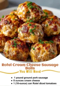 Plate of Rotel Cream Cheese Sausage Balls served as appetizers