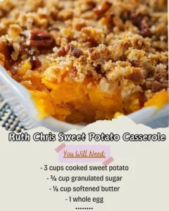 Delicious Ruth Chris sweet potato casserole served in a baking dish