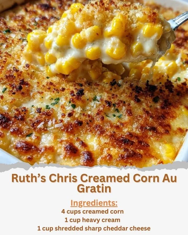 Delicious Ruth's Chris creamed corn au gratin dish served warm