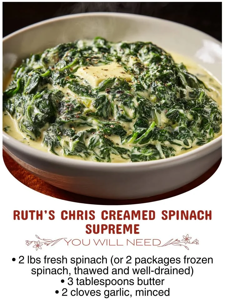 Delicious Ruth's Chris Creamed Spinach Supreme served in a bowl