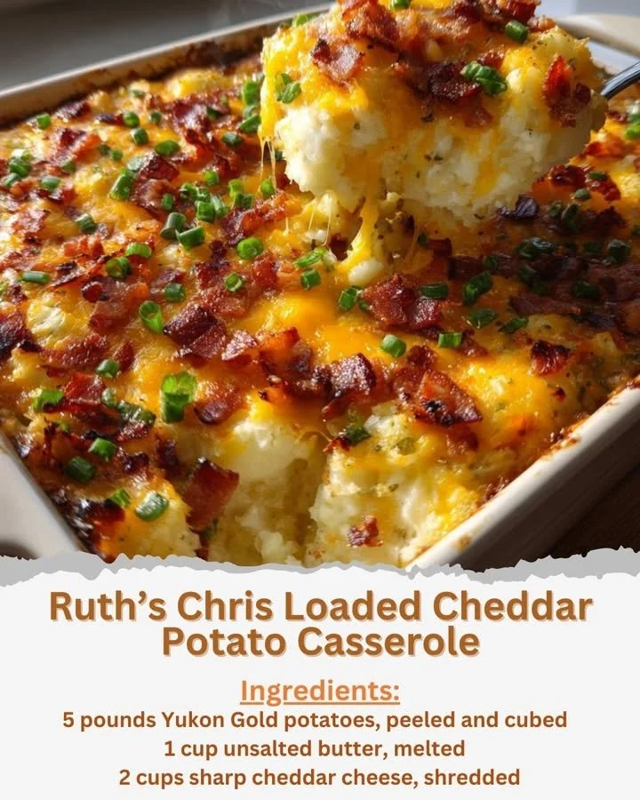 Ruth's Chris Loaded Cheddar Potato Casserole with cheese and potatoes
