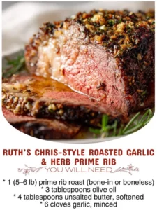 Ruth's Chris-style roasted garlic and herb prime rib served on a elegant platter