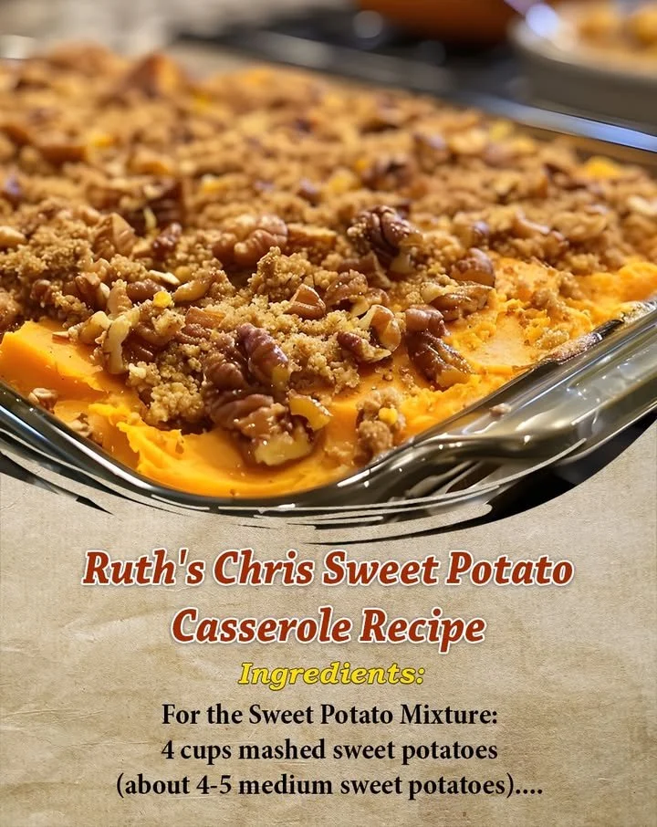 Delicious Ruth's Chris Sweet Potato Casserole topped with marshmallows and pecans