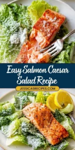 Delicious Salmon Caesar Salad with fresh greens and a creamy dressing