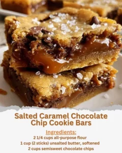 Delicious salted caramel chocolate chip cookie bars fresh out of the oven