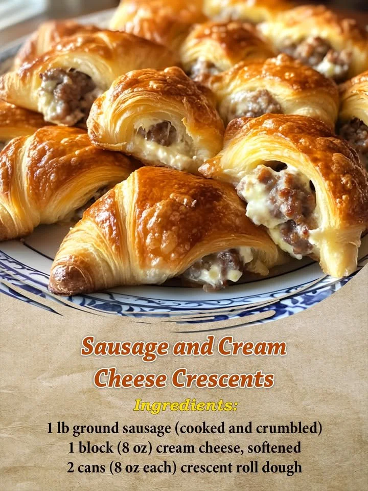 Delicious sausage and cream cheese crescents on a plate, perfect for appetizers.