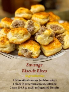 Savory sausage biscuit bites served on a plate.