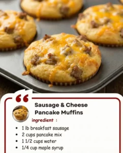 Sausage and cheese pancake muffins baked to perfection, ideal for breakfast.