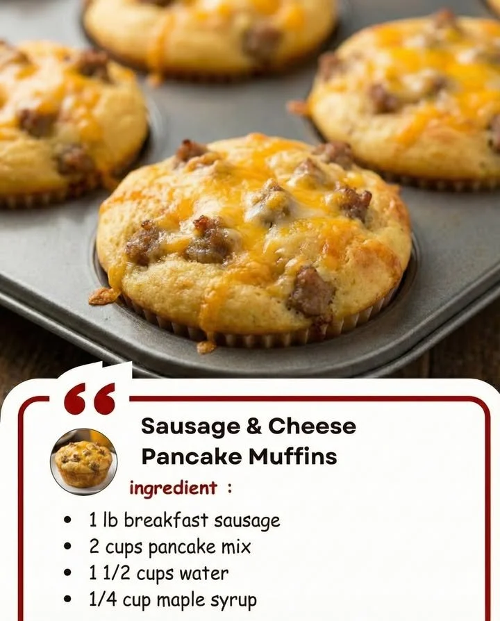 Sausage and cheese pancake muffins baked to perfection, ideal for breakfast.