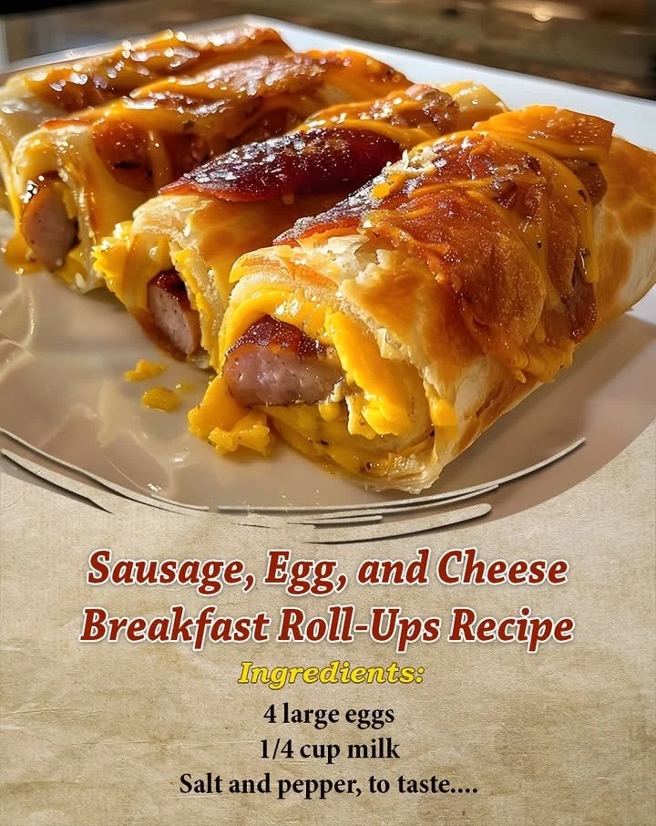 Sausage, egg, and cheese breakfast roll-ups on a plate