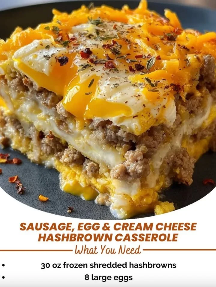Sausage, Egg & Cream Cheese Hashbrown Casserole