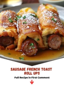 Delicious sausage French toast roll ups served on a plate