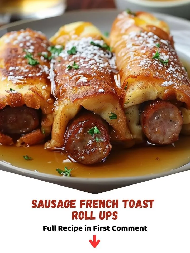 Delicious sausage French toast roll ups served on a plate