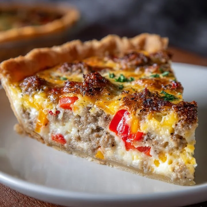 Sausage, Pepper, and Mozzarella Quiche served on a plate