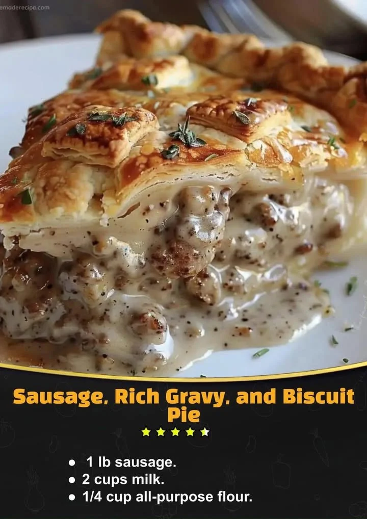 Sausage, Rich Gravy, and Biscuit Pie