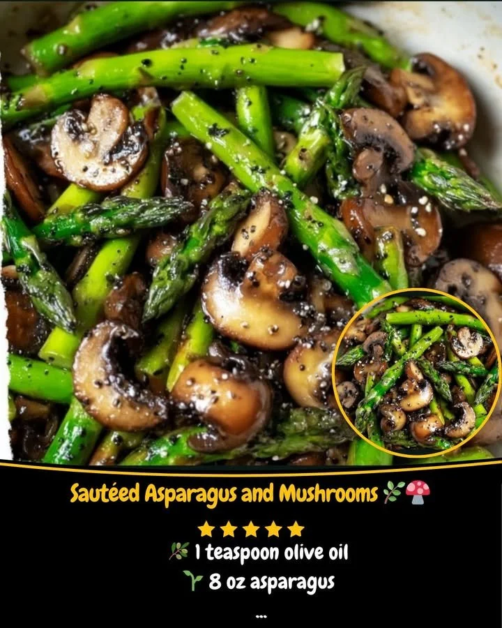 Delicious sautéed asparagus with mushrooms served on a plate