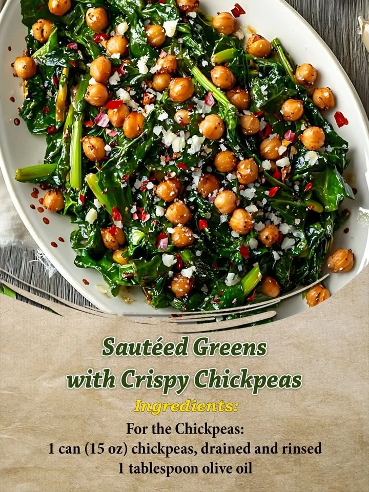 Sautéed greens served with crispy chickpeas in a vibrant dish