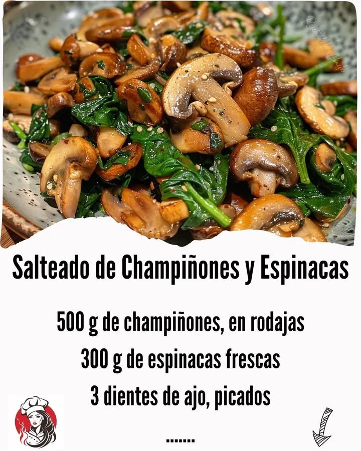 Sautéed mushrooms and spinach sautéed together in a skillet