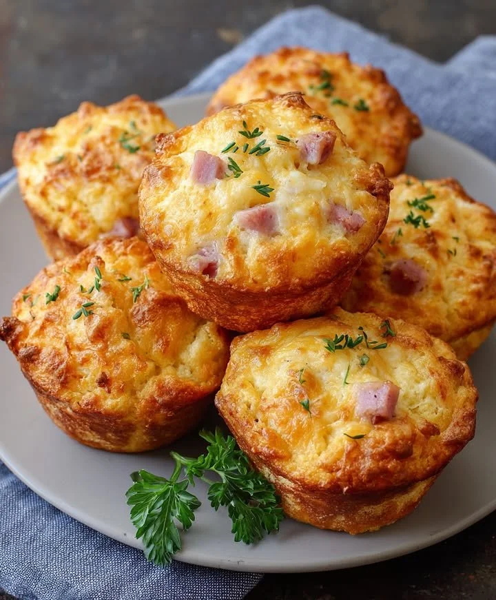 Savory cheddar and ham muffins with a crispy golden finish