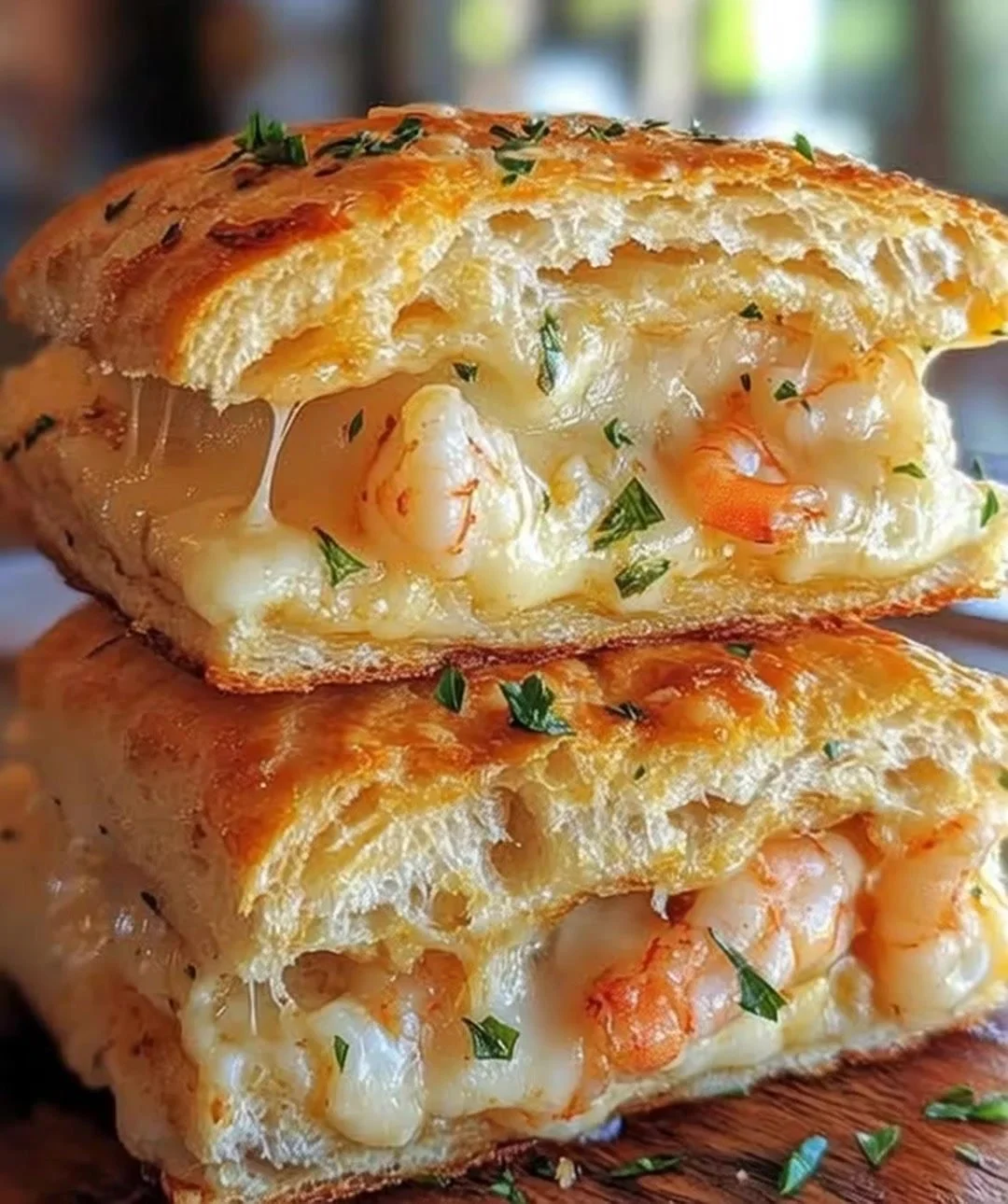 Savory shrimp and crab biscuit melts served on a plate