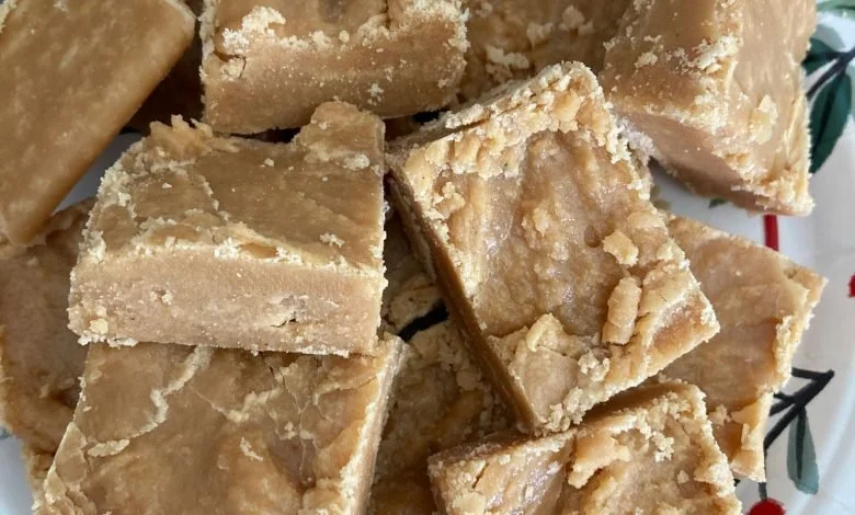 Delicious homemade Scottish Tablet on a decorative plate.