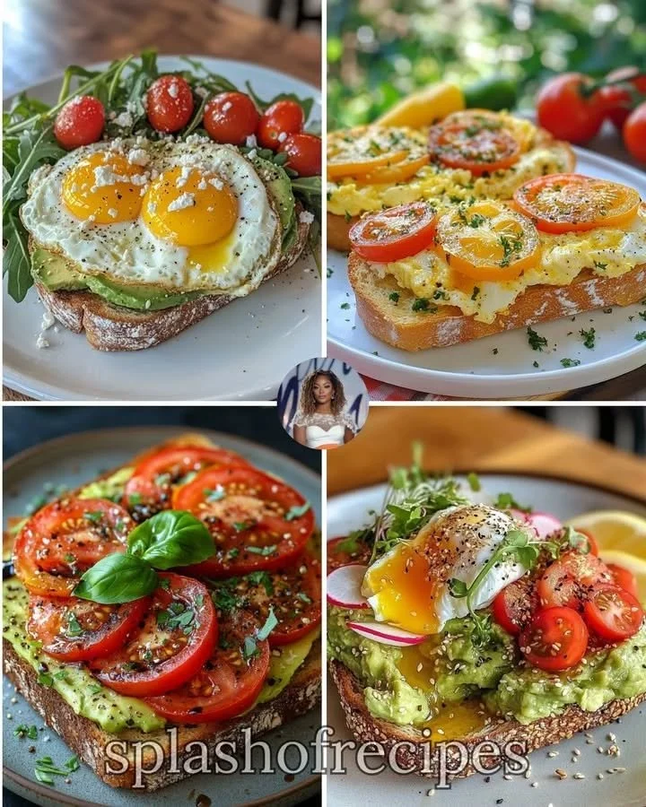 Scrambled eggs served on toast with avocado for a healthy breakfast