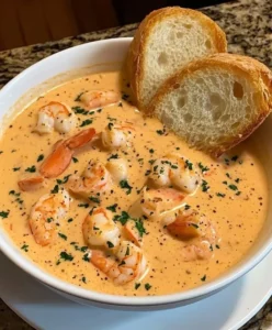 Bowl of delicious Seafood Chowder with fresh seafood and herbs