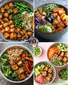 Sesame ginger tofu served with roasted cauliflower on a plate