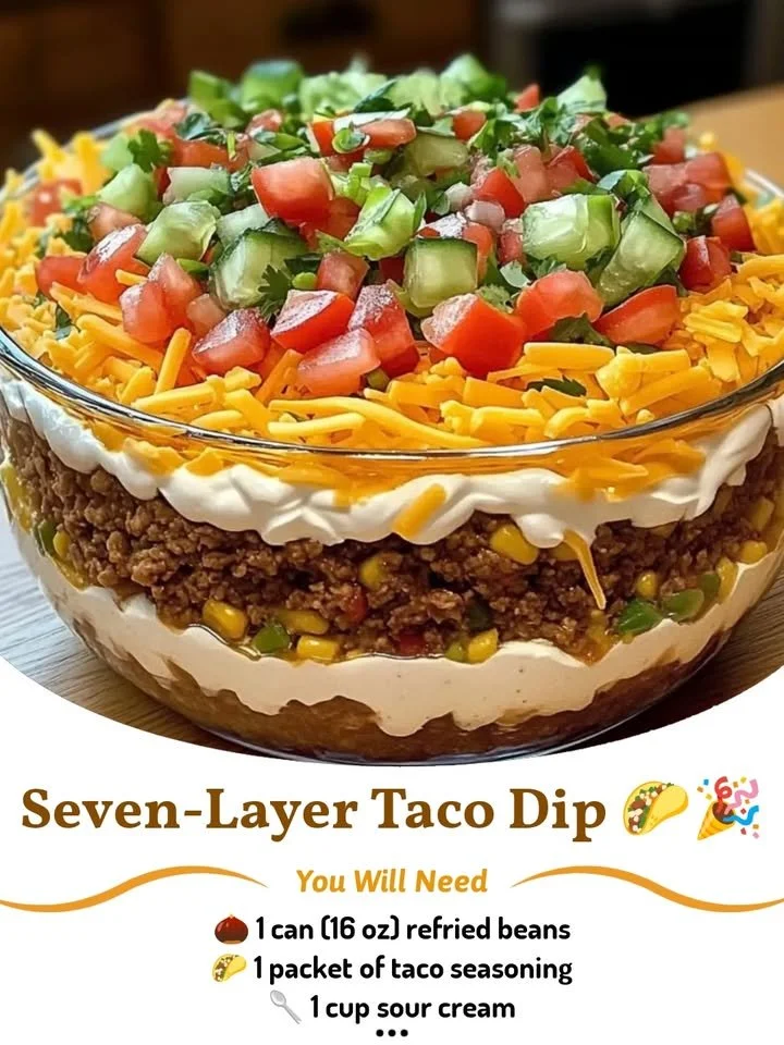 Delicious seven-layer taco dip served with tortilla chips