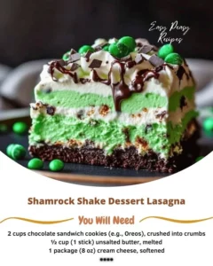 Shamrock Shake Dessert Lasagna with mint and green layers
