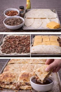 Sheet pan bacon cheeseburger quesadilla served on a platter