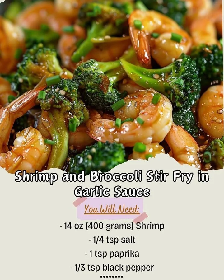 Shrimp and Broccoli Stir Fry in Garlic Sauce served in a vibrant bowl