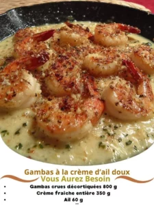 Shrimp cooked in sweet garlic cream sauce