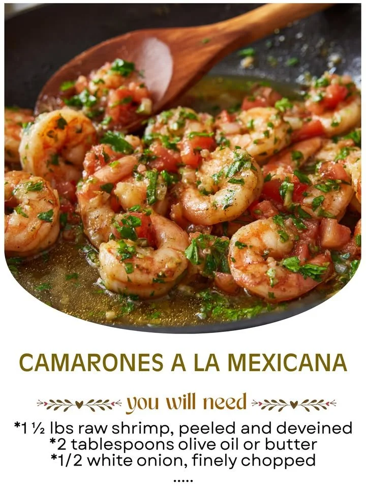 Plate of shrimp cooked Mexican style with spices and vegetables