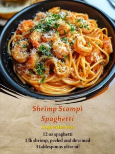 Delicious Shrimp Scampi Spaghetti with garlic and fresh herbs