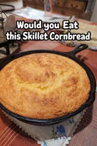 Delicious freshly baked skillet cornbread ready to serve.