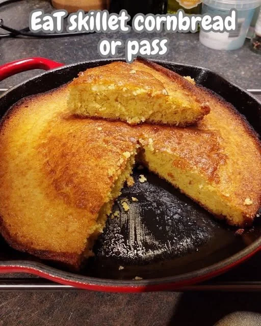 Freshly baked Skillet Cornbread in a cast-iron skillet