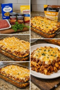 Delicious Sloppy Joe Casserole served in a baking dish with toppings