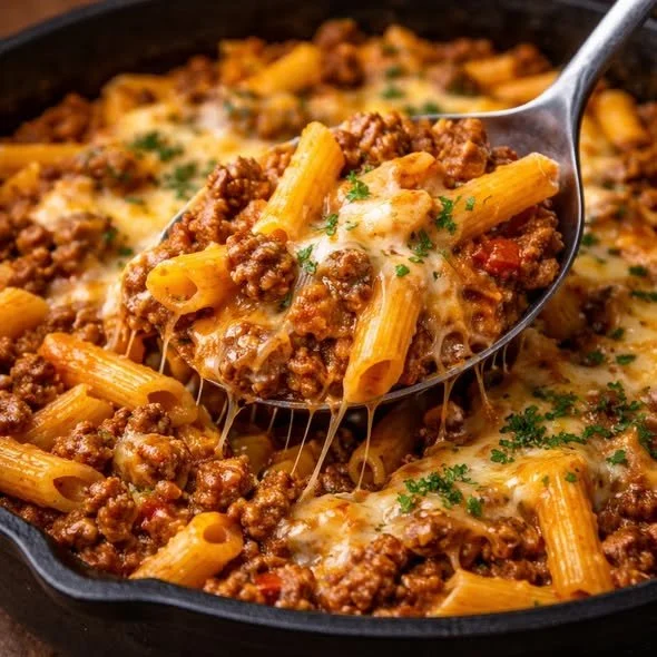 Delicious Sloppy Joe Casserole served in a baking dish